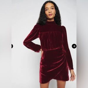 Reformation Evora Red Chianti Velvet Mini Dress - Size 6